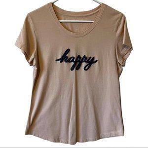 Natural Reflections Sherpa Fleece Textured “Happy” Short Sleeve Tee Shirt